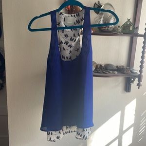 Maeve blue and white and black tank top.